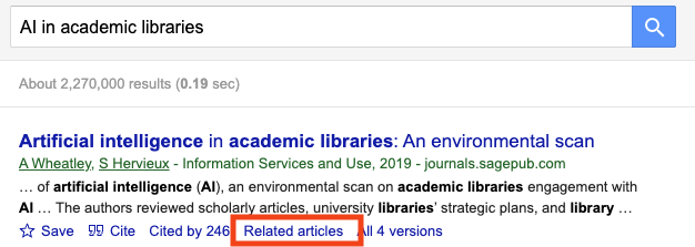 Related articles feature in Google Scholar